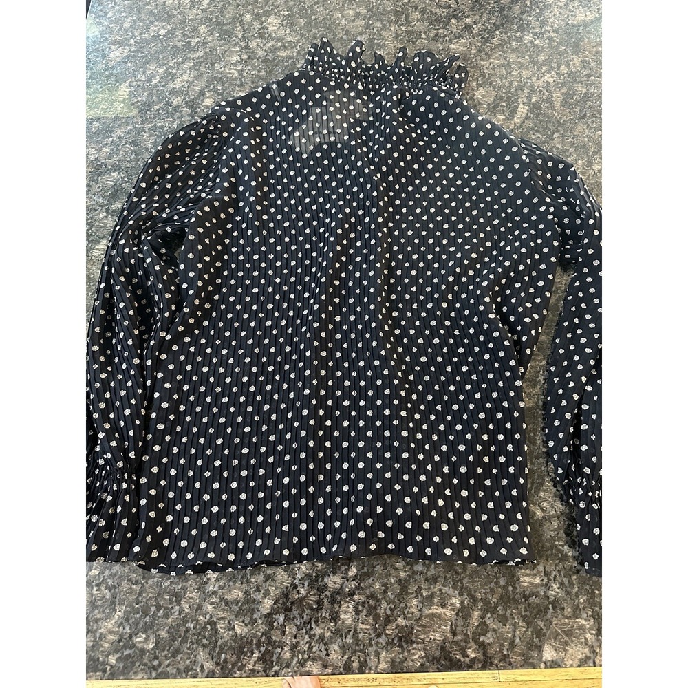 SANDRO Blouse Womens Small Sz 2 Sheer Button Up Ruffle Patterned Polka Dots $340 - Picture 9 of 10